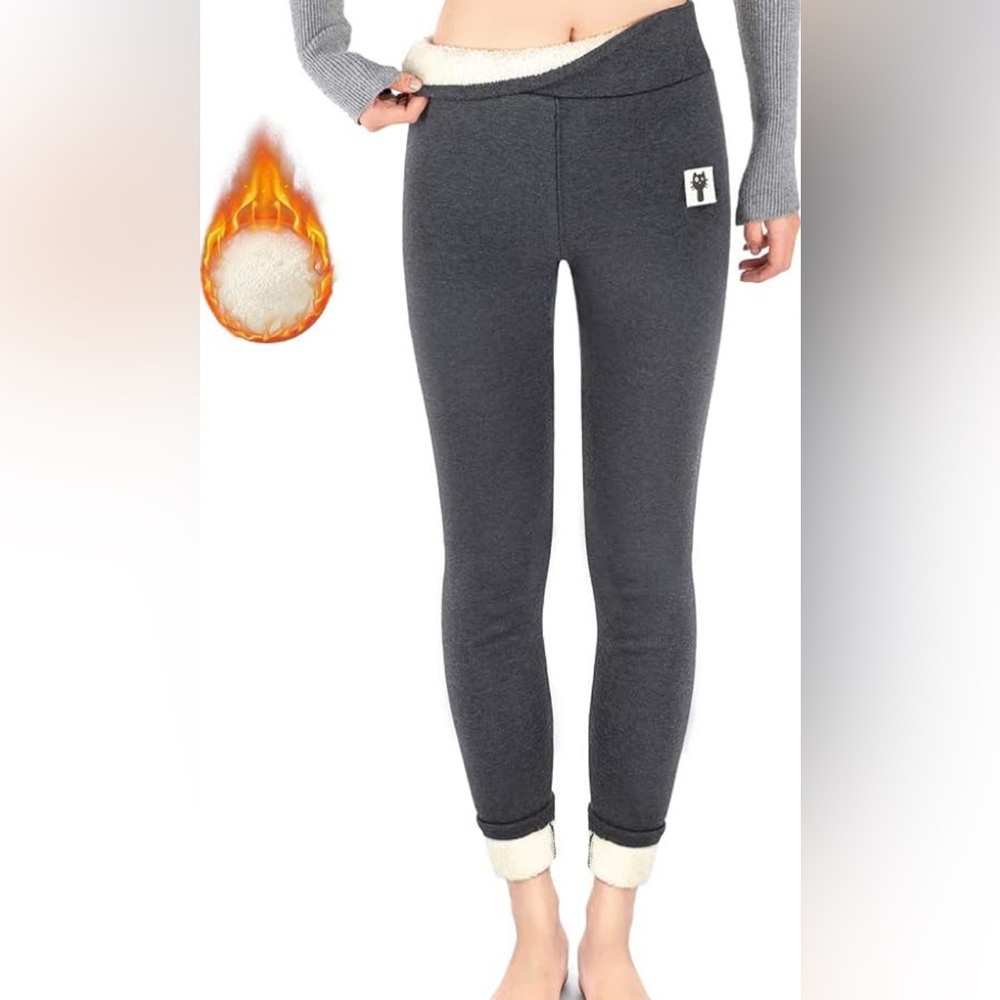 URATOT Thick Fleece Lined Winter Warm Leggings for Women High Waisted Size L Gry